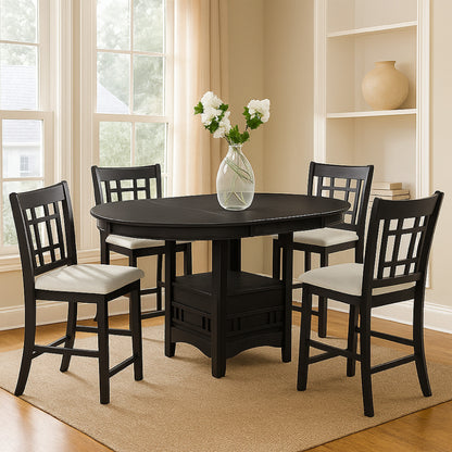 Mipo Counter Height Dining Chair Set of 2, Black Grid Back, White Seats