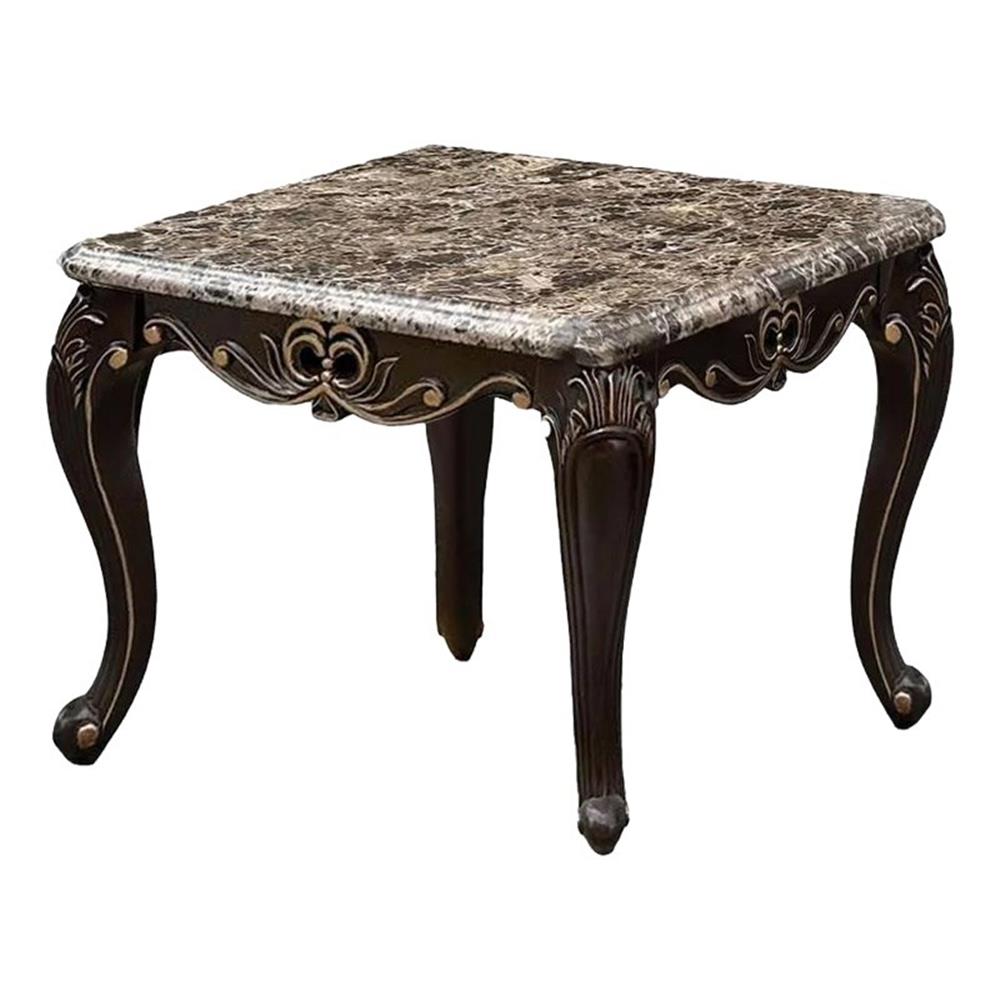 Miz Side End Table, 28 Inch, Carved Cabriole Legs, Champagne Silver