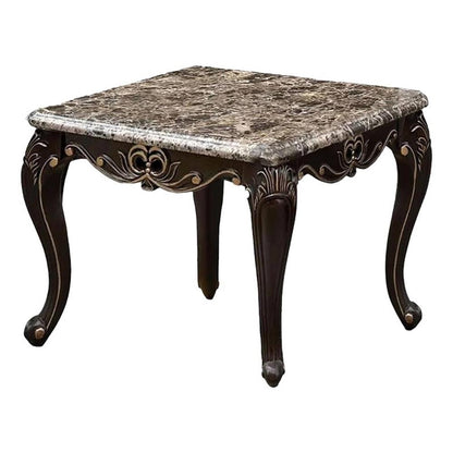 Miz Side End Table, 28 Inch, Carved Cabriole Legs, Champagne Silver