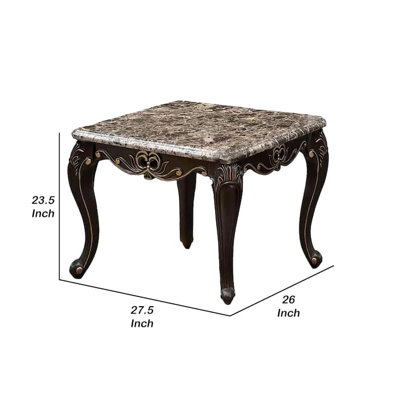 Miz Side End Table, 28 Inch, Carved Cabriole Legs, Champagne Silver