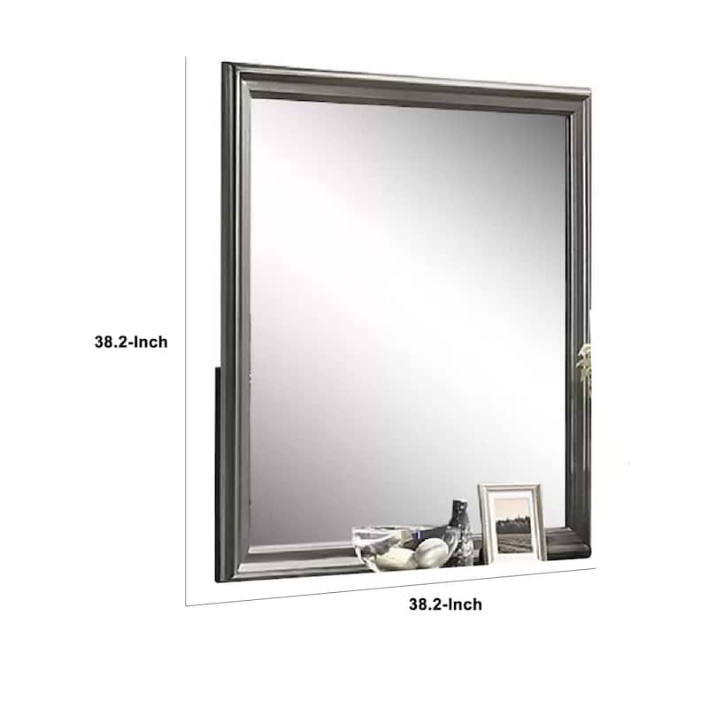 Modern Dresser Mirror, Dark Gray, Square 38 Inch Solid Wood Frame