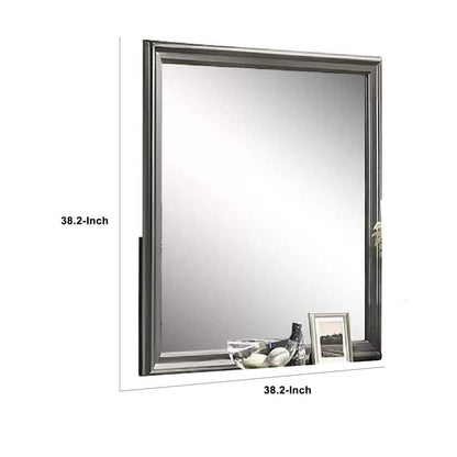 Modern Dresser Mirror, Dark Gray, Square 38 Inch Solid Wood Frame
