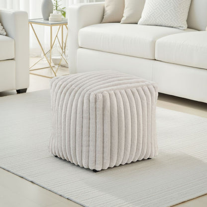 Modern Ottoman, Off White Ribbed Corduroy Zipper Cover, 16 Inch Square