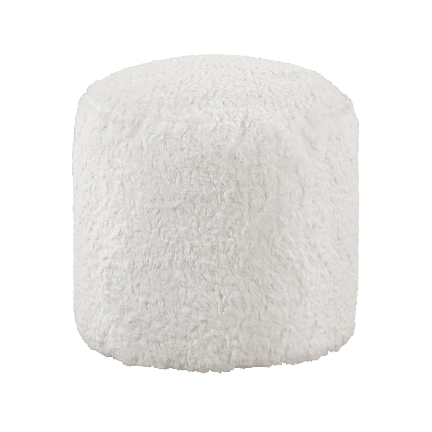 Modern Pouf Ottoman, 16 Inch Round w Fluffy Off White Faux Fur Texture