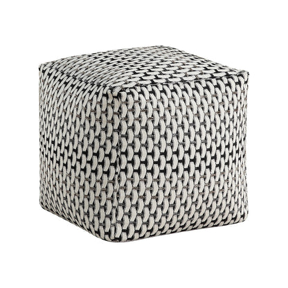 Modern Pouf Ottoman, Black White Basket Woven Jacquard, 16 Inch Square