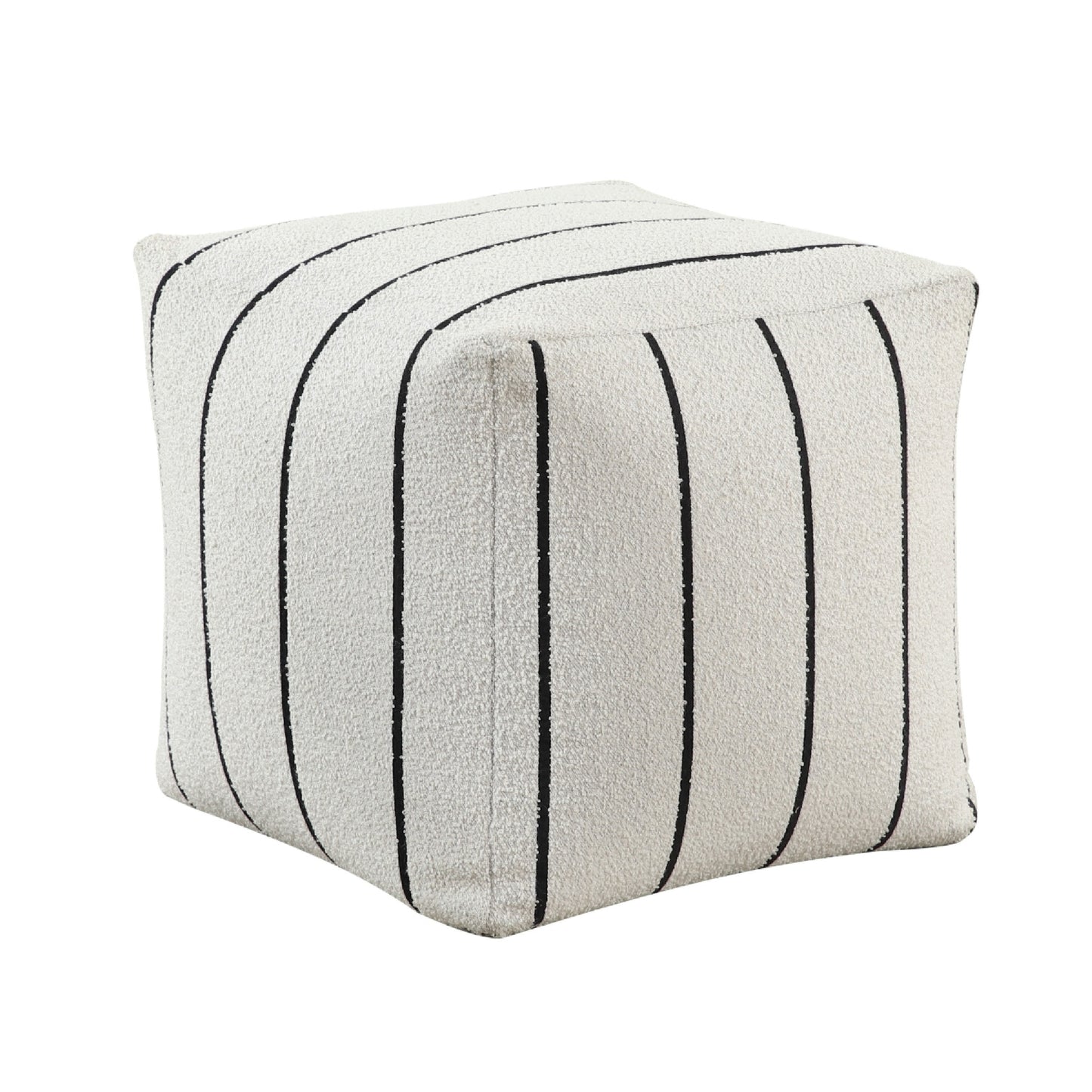 Modern Pouf Ottoman, Black White Wide Striped Jacquard, 16 Inch Square