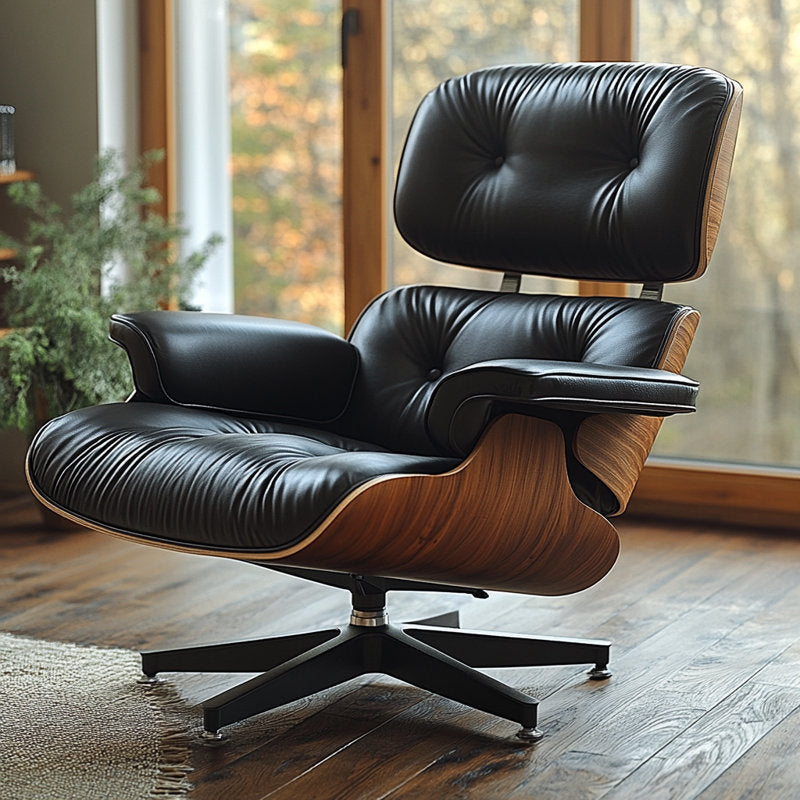 Top Grain Leather Accent Chair with Swivel, Brown & Silver