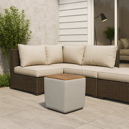 Mody Storage Ottoman, Gray Upholstery, 19 Inch Brown Wood Lift Top