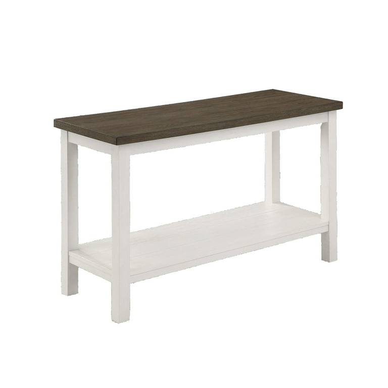 Mon 48 Inch Sofa Console Table, Open Shelf, Brown Surface, White Frame