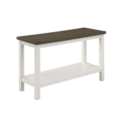 Mon 48 Inch Sofa Console Table, Open Shelf, Brown Surface, White Frame