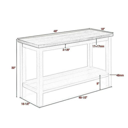 Mon 48 Inch Sofa Console Table, Open Shelf, Brown Surface, White Frame