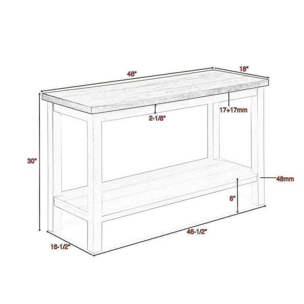 Mon 48 Inch Sofa Console Table, Open Shelf, Brown Surface, White Frame