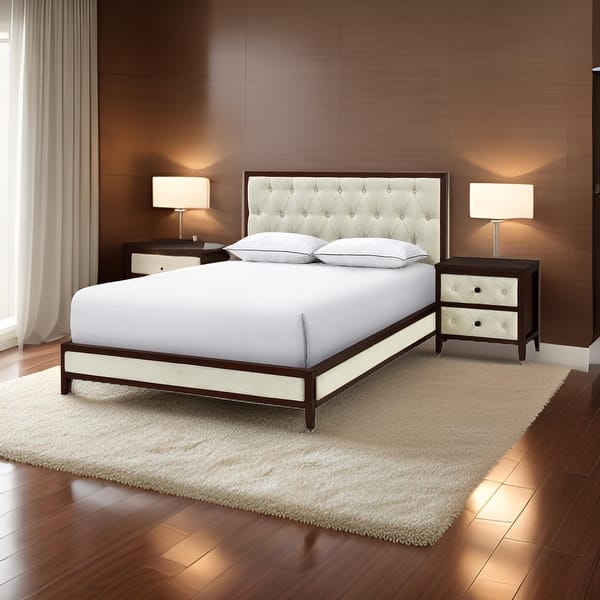 Moni 24 Inch Nightstand, 2 Drawers, Beige and Walnut Brown Wood Frame