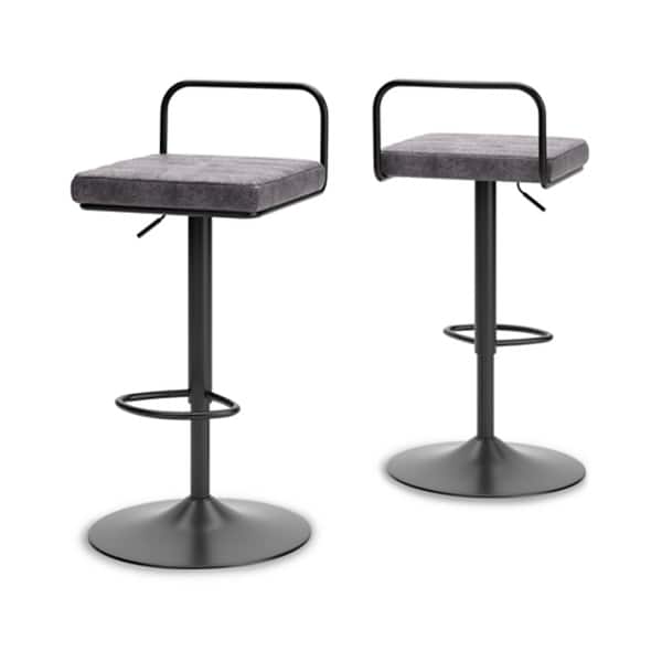 Mya Swivel Barstool Set of 2, Gray Faux Leather, 22-31 Adjustable Height