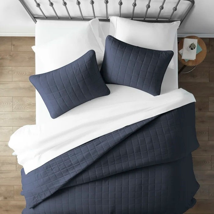 3 Piece Microfiber Farmhouse Coverlet Bedspread Set Navy, Full/Queen — Chic Home-Decor