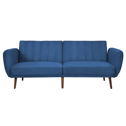 Modern Scandinavian Blue Linen Upholstered Sofa Bed with Wooden Legs — Chic Home-Decor