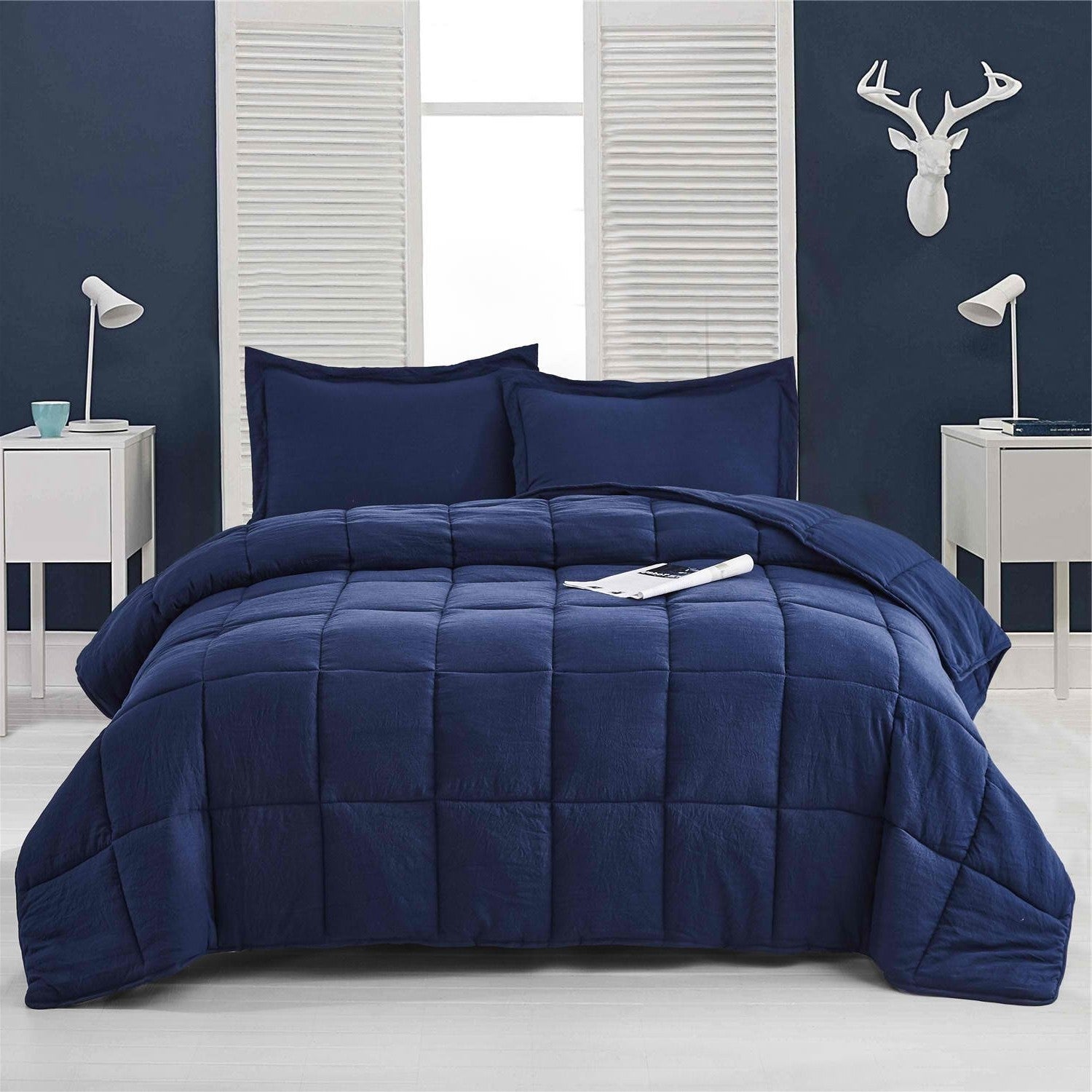 King Size Navy 3 Piece Microfiber Reversible Comforter Set — Chic Home-Decor