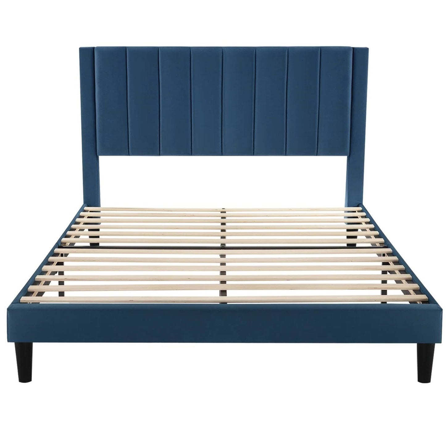 Full size Modern Navy Blue Velvet Upholstered Platform Bed with Headboard — Chic Home-Decor