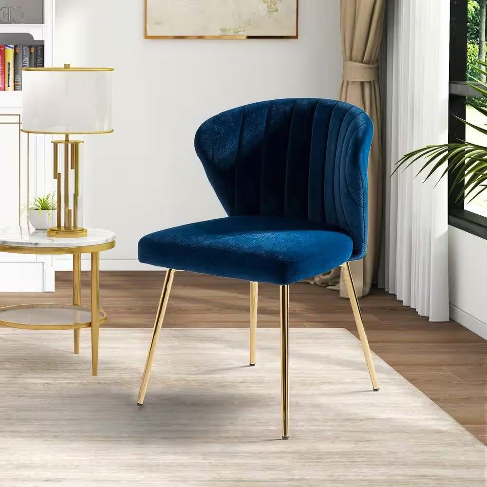 Navy Blue Velvet Upholstered Wingback Accent Side Chair w/ Gold Metal Legs — Chic Home-Decor