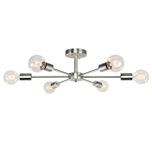 Modern 23-inch 6-Light Semi Flush Mount Sputnik Ceiling Light in Nickel Finish