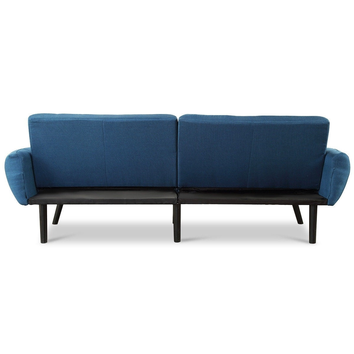Modern Mid-Century Navy Blue Linen Futon Sofa Bed Couch