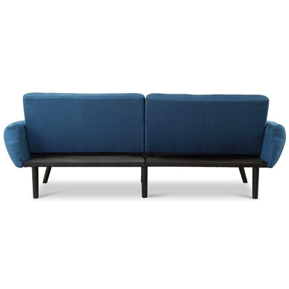 Modern Mid-Century Navy Blue Linen Futon Sofa Bed Couch