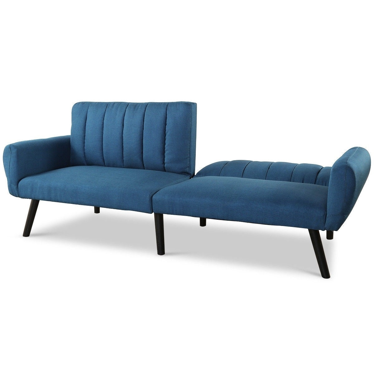 Modern Mid-Century Navy Blue Linen Futon Sofa Bed Couch