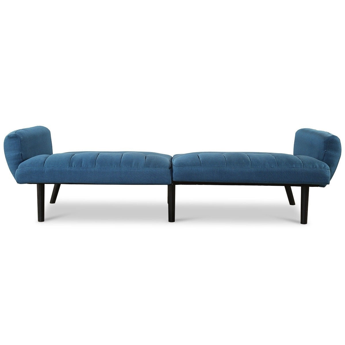 Modern Mid-Century Navy Blue Linen Futon Sofa Bed Couch