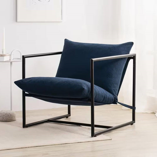 Modern Navy Blue Upholstered Accent Chair with Metal Frame — Chic Home-Decor