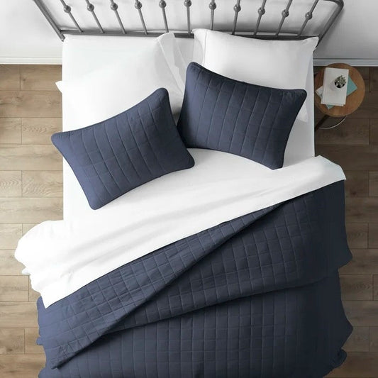 3 Piece Microfiber Farmhouse Coverlet Bedspread Set Navy, King/California King — Chic Home-Decor