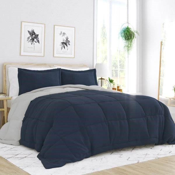 King/Cal King 3-Piece Microfiber Reversible Comforter Set in Navy/Grey — Chic Home-Decor