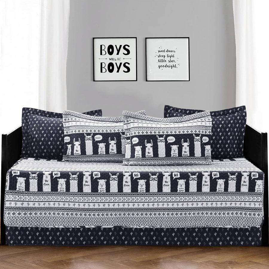 Navy White Stripes Llama Cactus Southwest 6 Piece Lightweight Daybed Cover Set — Chic Home-Decor