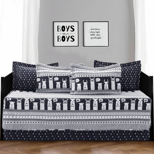 Navy White Stripes Llama Cactus Southwest 6 Piece Lightweight Daybed Cover Set — Chic Home-Decor