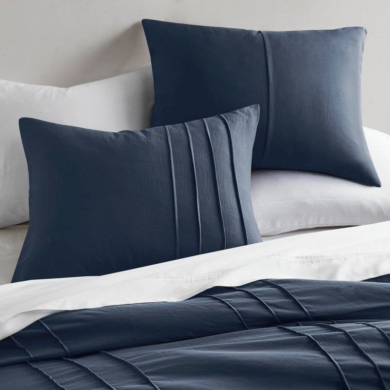 King Size Navy Blue Microfiber Pleated Bohemian Style Pre-Washed Comforter Set