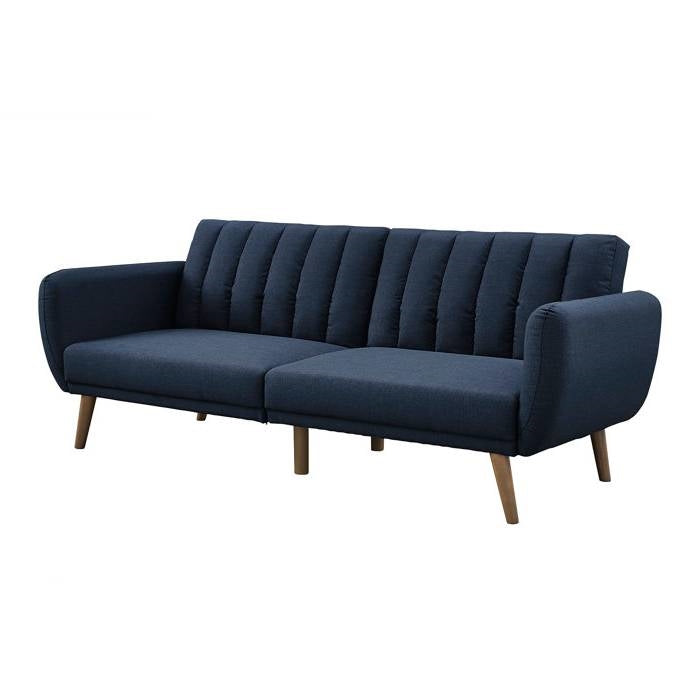 Linen Futon Sofa Bed with Modern Mid-Century Style Wooden Legs