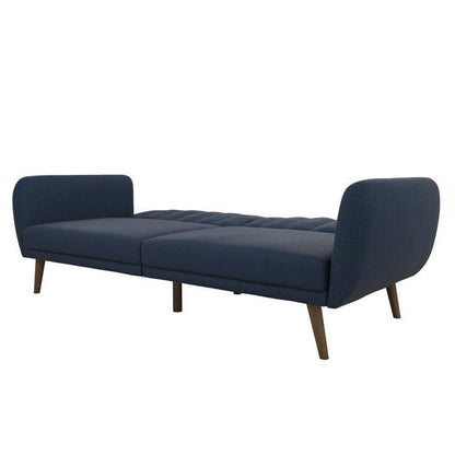 Linen Futon Sofa Bed with Modern Mid-Century Style Wooden Legs
