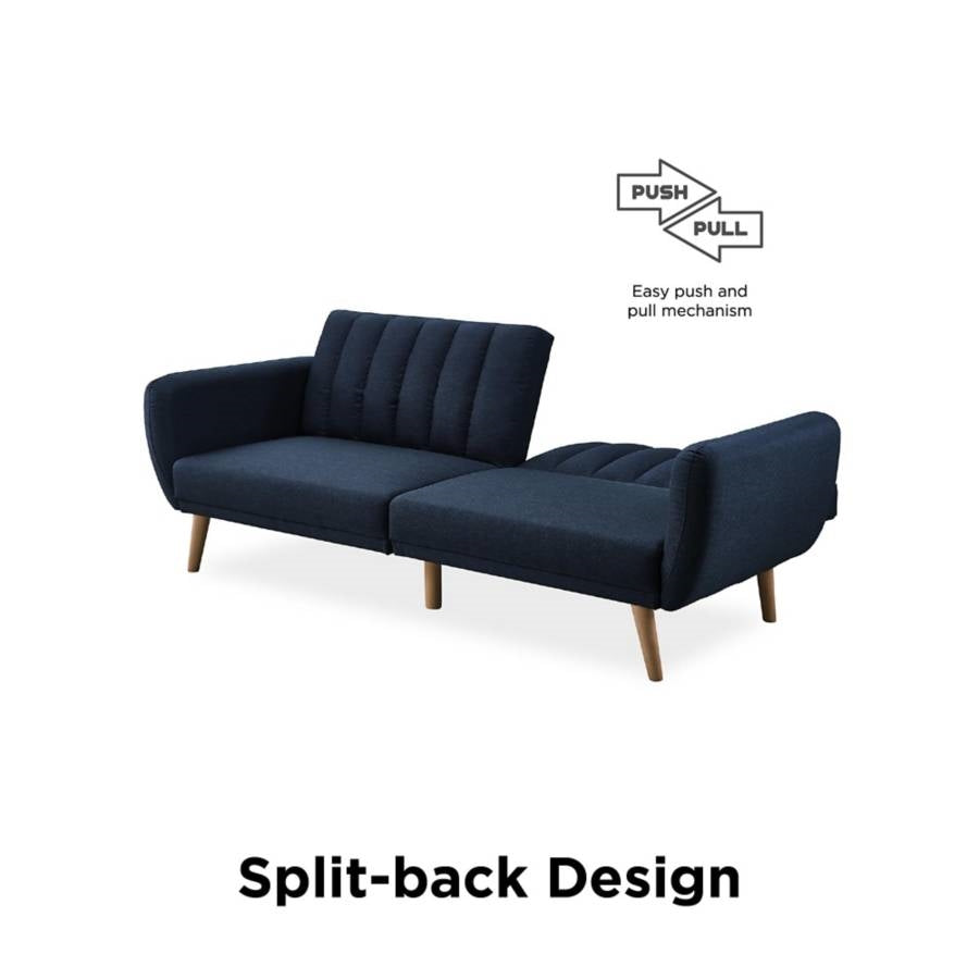 Linen Futon Sofa Bed with Modern Mid-Century Style Wooden Legs