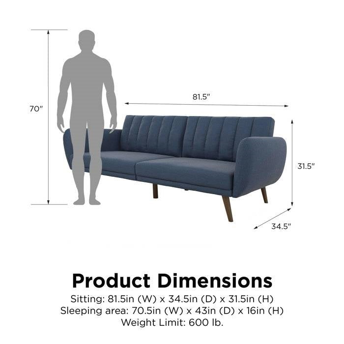 Linen Futon Sofa Bed with Modern Mid-Century Style Wooden Legs
