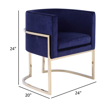 Naaz 24 Inch Kids Chair, Round, Blue Cushioned Velvet, Cantilever Gold Base