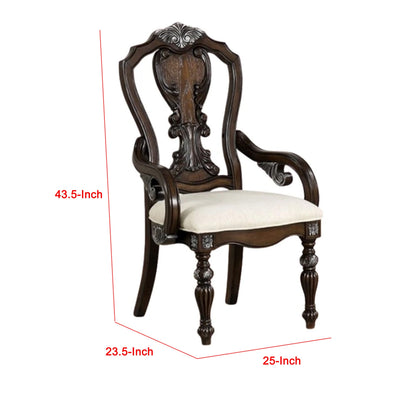 Naddy Dining Armchair Set of 2, Ornate Corbels, Dark Brown Solid Wood