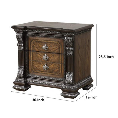 Naddy Nightstand, Hidden Drawer USB A-C, Espresso Brown Wood, 30 Inch