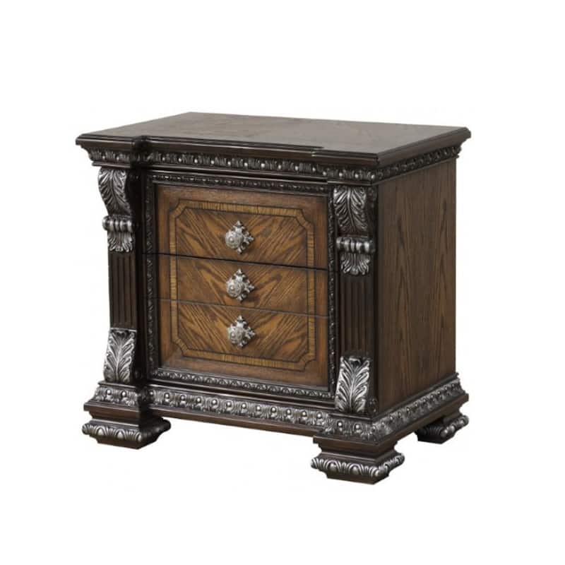 Naddy Nightstand, Hidden Drawer USB A-C, Espresso Brown Wood, 30 Inch