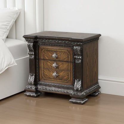 Naddy Nightstand, Hidden Drawer USB A-C, Espresso Brown Wood, 30 Inch