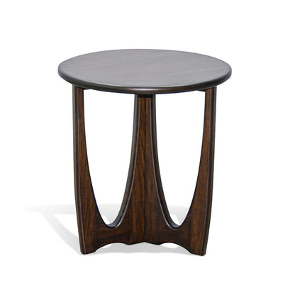 Natra Chairside Table, 22 Inch Round Top w Cutout Base, Dark Brown