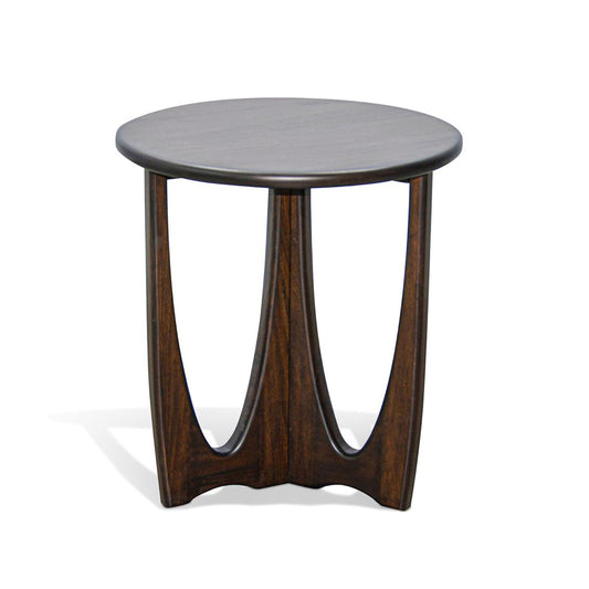 Natra Chairside Table, 22 Inch Round Top w Cutout Base, Dark Brown