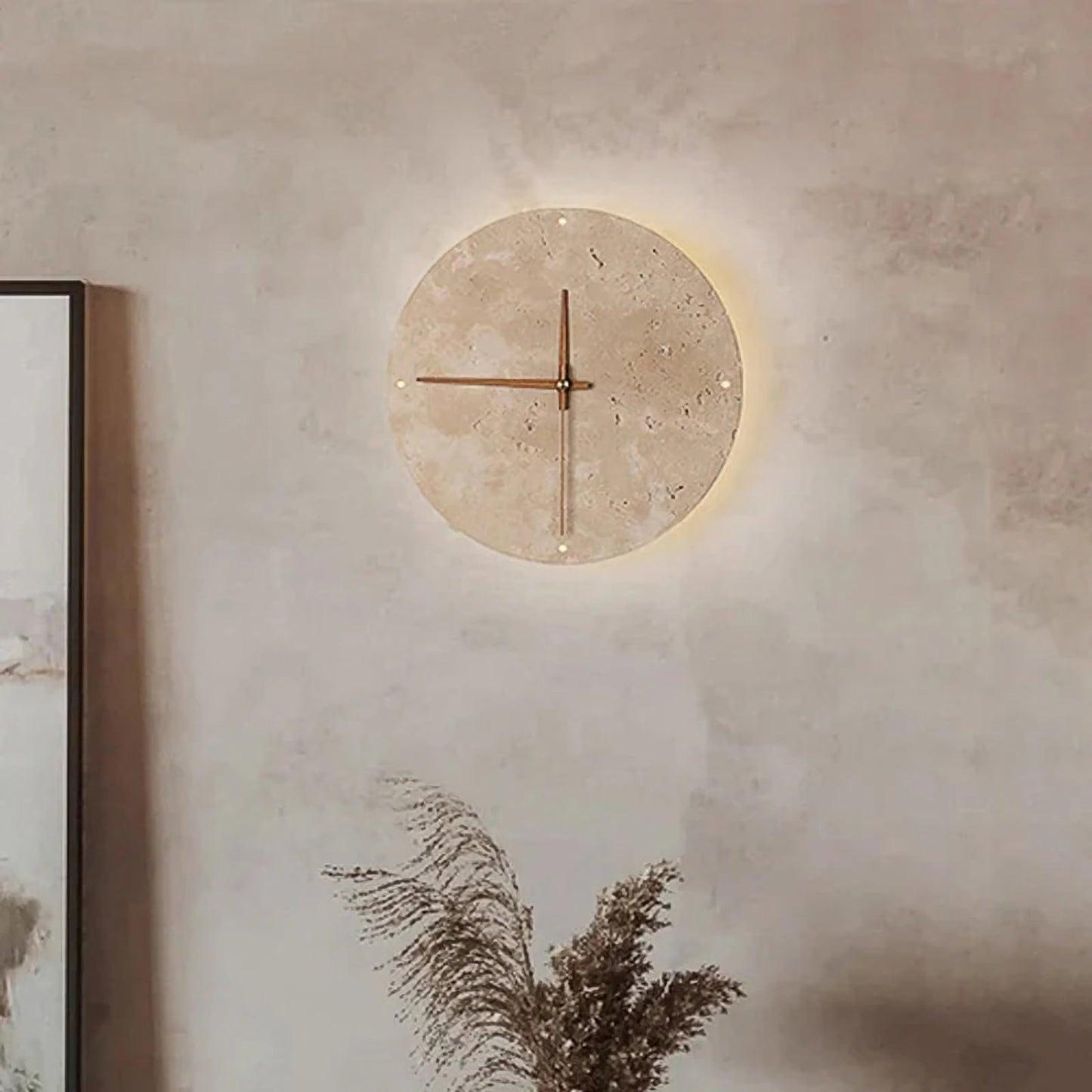Natural Stone Wall Clock with Lamp