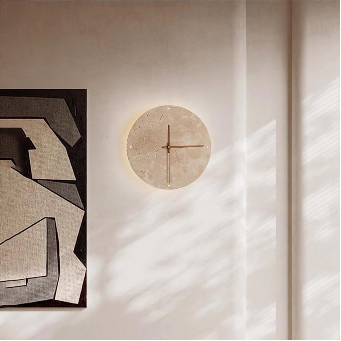 Natural Stone Wall Clock with Lamp