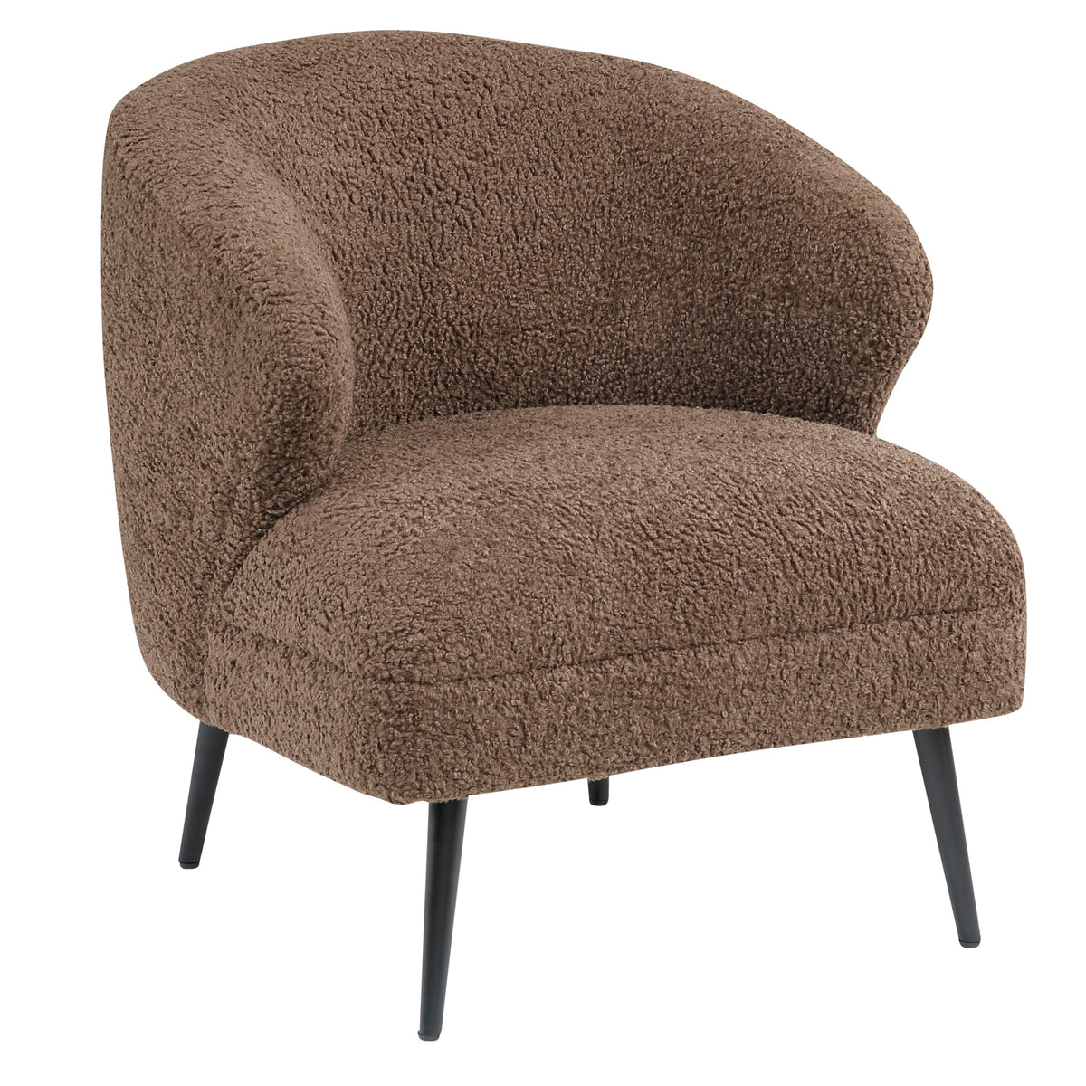 Neda Accent Chair, Soft Brown Boucle, Curved Barrel Back