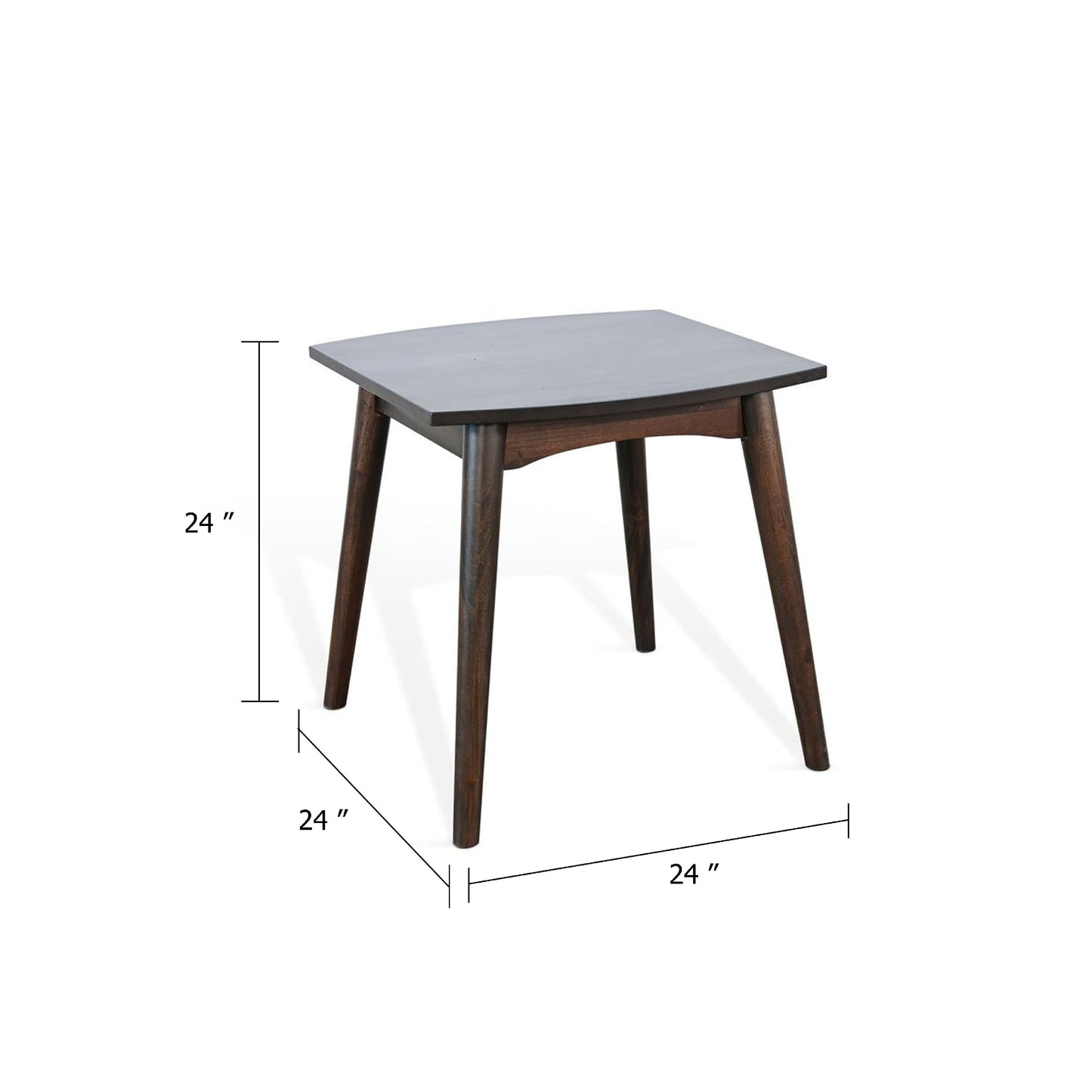 Neva Side End Table, 24 Inch Square Top with Angled Legs, Dark Brown