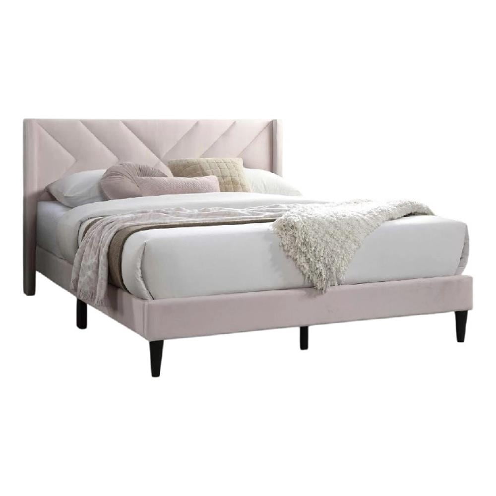 Niasa Full Size Bed, Chevron Tufted Pink Velvet Upholstered Foam